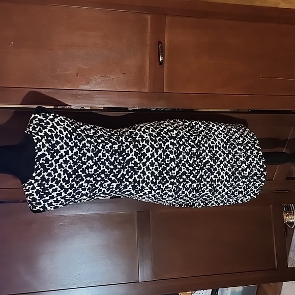 ANN TAYLOR PETITES Black and White Sleeveless Snow Leopard Print Dress Size M - Picture 3 of 4